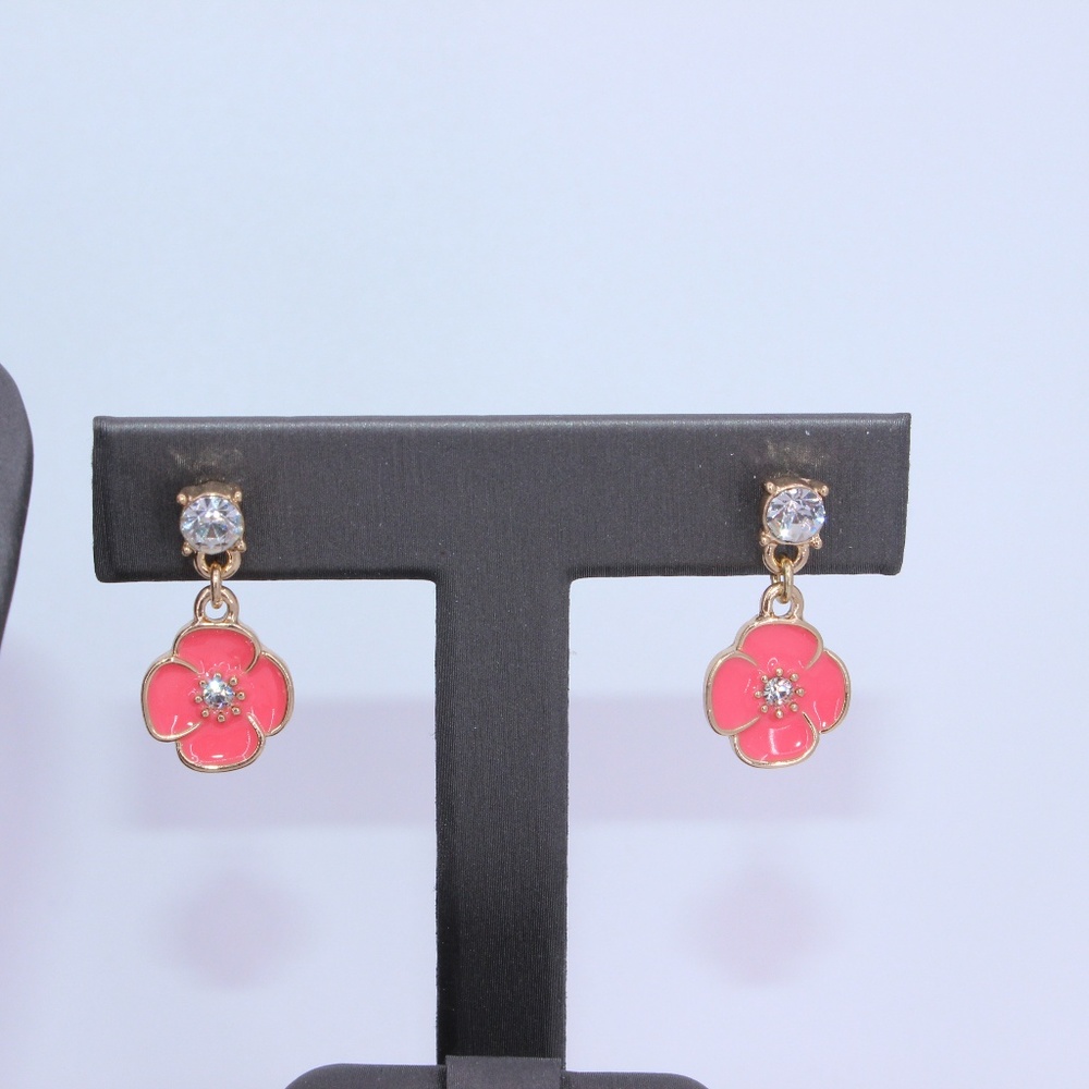 Pink Flower Dangling Earrings